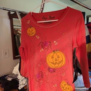 Onque Casuals Pumpkin Long Sleeve Tee - Red Orange